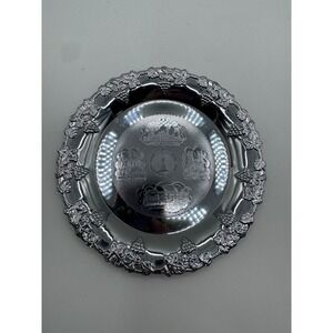 Vintage London Souvenir Plate Made in‎ England Silver Metal Grape Vine Border 6"